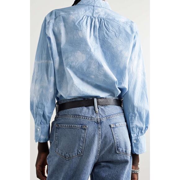 NWT NILI LOTAN Ambrose Tunic Top Blue White Size XS Crinkled Light Blue Tie‎ Dye - Picture 2 of 16